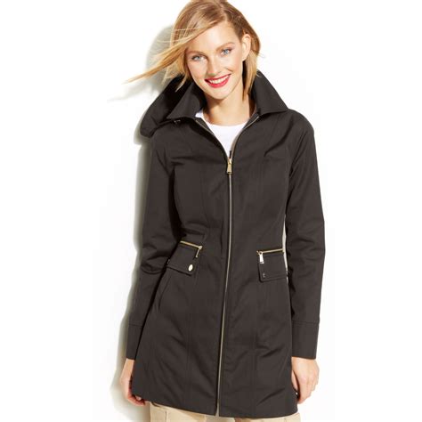 michael kors women's zippered hooded polyester rain jacket|Michael Kors anorak rain jacket.